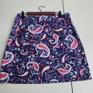 Talbots Skirt 10 Blue Pink Red Paisley Mini Pencil Stretch Lined Career